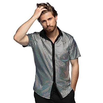 Immagine di Boland Camicia Disco, Argento, Disco Diamond, da uomo a manica corta, uomo, Top, festa per Carnevale o feste con motto