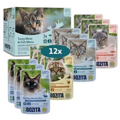 Immagine di Bozita Astuccio in salsa con pesce e carne Multibox 12 x 85 g Pouch cibo umido per gatti sacchetto porzione