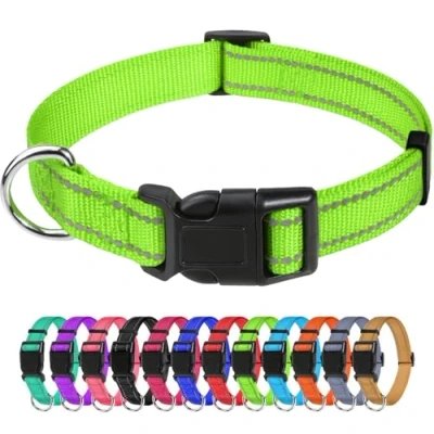 Immagine di TagME Collare per Cani in Nylon Riflettente, Fibbia Staccabile Durevole, Collari Di Sicurezza Regolabili Piccola Taglia, Verde, Larghezza 2.0 cm