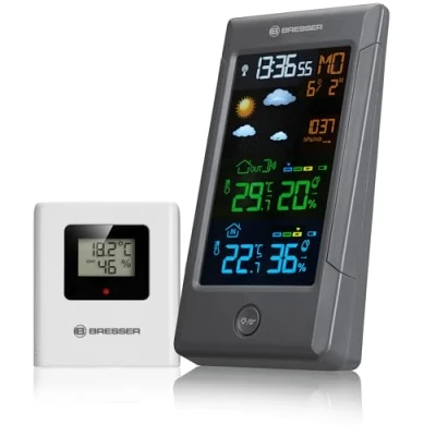 Immagine di Bresser Stazione meteo radio con sensore esterno ClimateTemp NBF, orologio DCF, termometro igrometro interno ed esterno, previsioni e display a colori, digitale