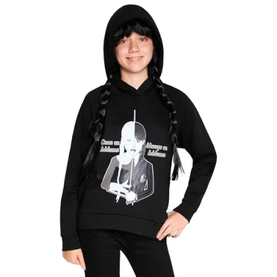 Immagine di Wednesday Felpa Bambina Ragazza con Cappuccio 7 16 Anni di mercoledì Addams Felpe Morbido Cotone Gadget Regalo (Nero/Addams, 8 Anni)