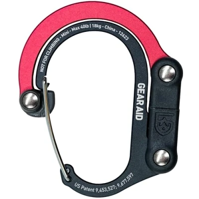 Immagine di GEAR AID HEROCLIP Moschettone e Gancio (Mini) per Viaggi, Bagagli Borse Piccole, Nero Rosso