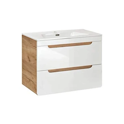 Immagine di mobile da lavabo 80 cm Aruba White con incluso, bagno a sospensione, colore bianco lucido, mobili moderni