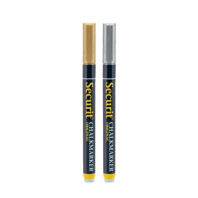 Immagine di Securit Set da 2 pennarelli a gesso liquido colori Oro e Argento Punta fine