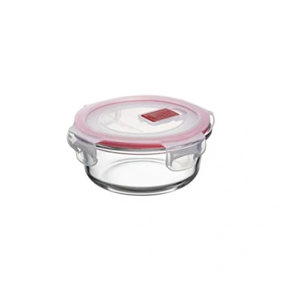 Immagine di Tatay Contenitore per Alimenti, in Vetro, Ermetico, Capacità 0,4L, Coperchio a clip, Senza BPA, Adatto microonde, Forno, Congelatore e lavastoviglie, Colore Rosso. Misura 13,7 x 13,7x 6,2 cm