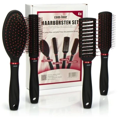 Immagine di com four® Set Styling 4 Pezzi Spazzole con Impugnatura Morbida per Capelli Spazzola Multiuso, a Rullo, Ragno, Sassoon (Set da 04 Pezzi)