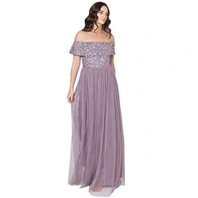 Immagine di Maya Deluxe Maxi Abito Bardot Vestito per Damigella d’Onore, Moody Lilla, 50 Donna