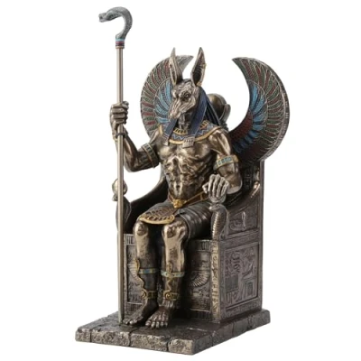 Immagine di Veronese Design Statua del dio egiziano Anubi sul trono rifinito in bronzo
