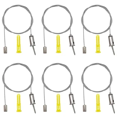 Immagine di GOIYZTTR Cavetto in Acciaio Sospensione Inossidabile Kit 6 Pezzi Cavo di Regolabile per Pannello LED Lampade Sospensione,Cartelloni Pubblicitari(1M)