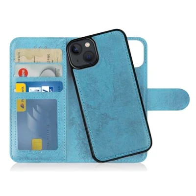 Immagine di MyGadget Cover per iPhone 14 Custodia Libretto Magnetica Portafoglio Flip Wallet Case Porta Carte in Similpelle PU Removibile Blu Chiaro