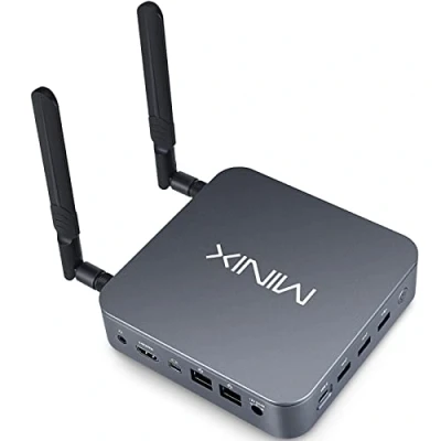 Immagine di MINIX NEO J51 C8 Max Mini PC in Alluminio, 8 GB/512 GB M.2 PCIe NVMe SSD Windows 11 Pro, Wi Fi6/Due Porte LAN da 2,5 GB/USB C/Tre Uscite Video/4K/Accensione Automatica/Avvio PXE/RTC/Attacco Vesa.