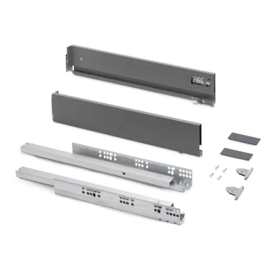 Immagine di Emuca Kit cassetto per cucina o bagno con regolazione 3D, altezza 93 mm, profondità 500 40 Kg, chiusura soft, pannelli no inclusi, Acciaio, grigio antracita