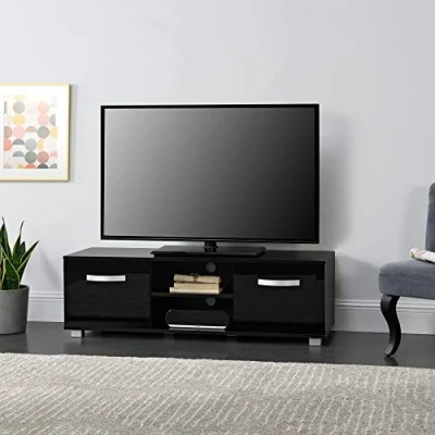 Immagine di Mobile Porta TV con 2 Armadi e Ripiani Passaggio Cavi 120 x 40 38 cm Supporto Tavolino Consolle Nero