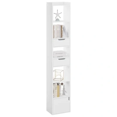 Immagine di WOLTU Libreria, Libreria Verticale Autoportante, Scaffale Salvaspazio, Stretta e Alta, con 2 Cassetti, 6 Ripiani Aperti 1 Scomparto Anta, in Legno, Bianca, SK042ws