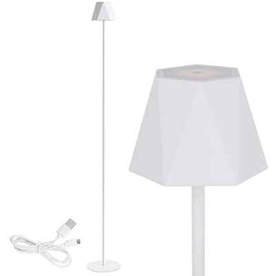 Immagine di Clauss Lampada da terra a LED con batteria ricaricabile via USB, senza fili, dimmer, in metallo, per interni ed esterni, IP54, bianco, 10014