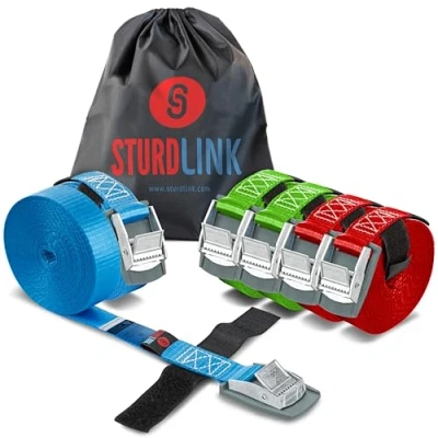 Immagine di Set x6 Piccole Cinghie di Fissaggio 25mm 250kg con Fibbia Metallo 3 m 4m 5m per Portapacchi Bici, Barre Portatutto, Bagagli Moto, Carrello, Canoa Kayak, Surf, Portabici e Baule Auto, Rimorchi