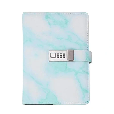 Immagine di Hztyyier Diario di blocco A5 password con copertina in pelle PU Lucchetto a combinazione Materiale scolastico per ufficio, 100 fogli/200 pagine(verde)