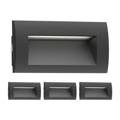 Immagine di ledscom.de Applique da incasso a 4 LED ZIBAL, downlight per esterni, IP65, nero opaco, 140 x 70mm, 3,3 W, 223lm, bianco freddo