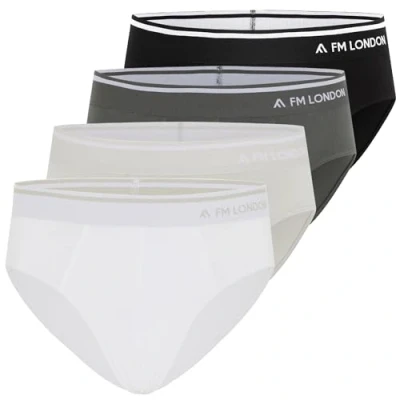 Immagine di FM London (Confezione da 4) Slip in bambù uomo intimo confortevole con cintura senza etichetta Boxer elasticizzati apertura frontale Multipack, Nero, Grigio, Bianco, XXL