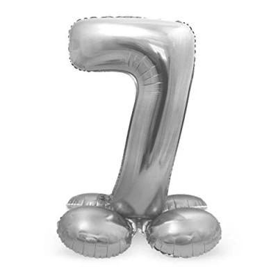 Immagine di Folat 64717 palloncino di alluminio con Base Numero Figura 7 Argento 86 cm decorazione elio per compleanno, anniversario