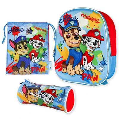 Immagine di Zaino Scuola Elementare Bimbo 3D, Zainetto Asilo Bambino e Astuccio Paw Patrol Bambina da 3 Anni Pacchetto di