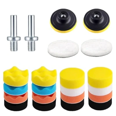 Immagine di Elepl 22 Pezzi 80 mm Tampone Lucidare Auto Kit Spugne Lucidanti con Adattatore per Trapano M14 Lucidatura Pad Set Tamponi Spugna Lana Attacco Lucidatrice Levigatura Ceretta