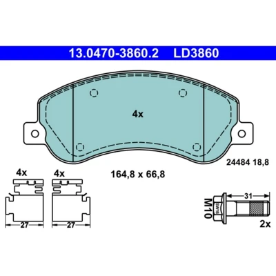 Immagine di ATE Ceramic 13.0470 3860.2 Kit pastiglie freno VOLKSWAGEN: Amarok Pick up