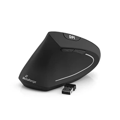 Immagine di MediaRange 813099 mouse wireless ergonomico a 6 pulsanti con sensore ottico mancino nero