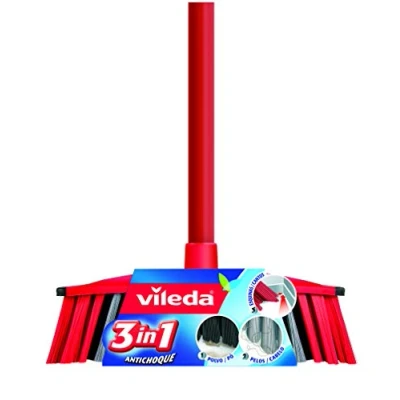 Immagine di Vileda Anti Shock 3 in 1 Set spazzola e manico, adatto a tutte le superfici, rosso nero