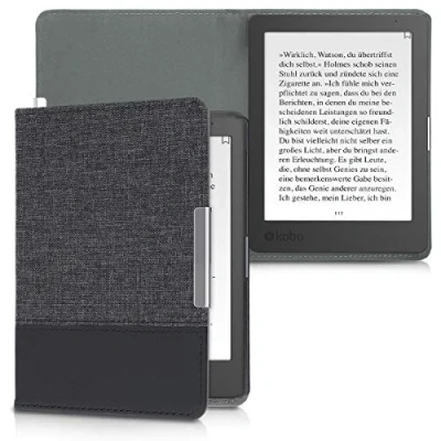 Immagine di kwmobile Cover Compatibile con Kobo Aura Edition 1 Custodia a Libro in Tela e Pelle PU Flip Case per eReader