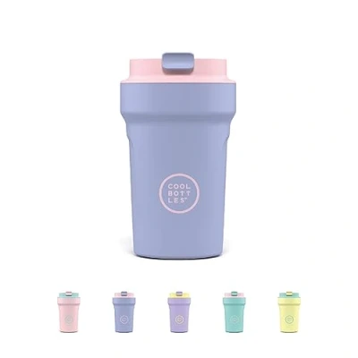 Immagine di Cool Bottles Paradise Tumbler Bicchiere Termico in Acciaio Inossidabile 350 ml Mykonos Blu e Rosa Coperchio Ermetico Bevande Fredde 10 ore Calde 5 Finitura Antimacchia