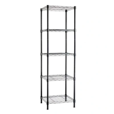 Immagine di Amazon Basics Scaffale a torre regolabile con 5 ripiani, Nero, 40.6 x 137.2 cm (larghezza profondità altezza)