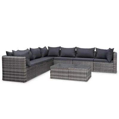 Immagine di vidaXL Set Divani da Giardino 8 pz con Cuscini Polyrattan Arredi per Esterni Seduta Sofa Tavolino Elegante Grigio Rustico