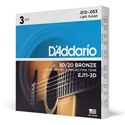 Immagine di D&#039;Addario corde chitarra Acustica per EJ11 3D 80/20 Bronzo acustica, 12 53, 3 set, chiaro