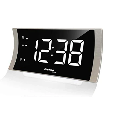 Immagine di Technoline Moderna radiosveglia a LED WT949 Curved con Temperatura, Luce d&#039;atmosfera e Porta di Ricarica USB