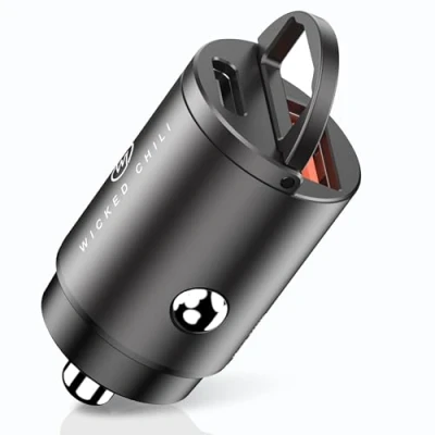 Immagine di Wicked Chili 30W Dual USB Car Charger (USB C PD + A QC 3.0) per accendisigari, Adattatore di Ricarica Compatibile con iPhone 14, 13, 12 PRO, Max, Plus, Mini, iPad, 25W Samsung, Huawei