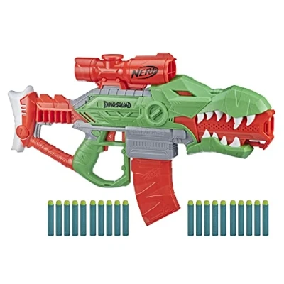 Immagine di NERF DinoSquad Rex Rampage Motorized Dart Blaster, 10 Clip, 20 Official Darts, Storage T Dinosaur Design