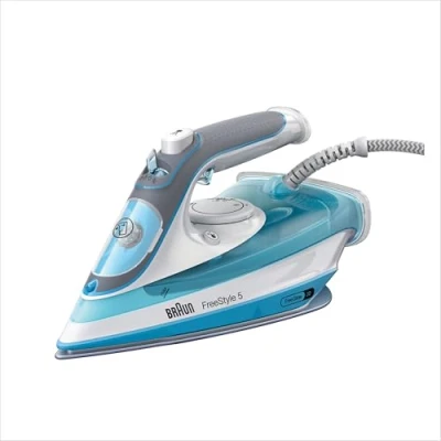 Immagine di Braun TexStyle5 SI5006BL Ferro da Stiro a Vapore con 5 Anni di Assistenza Tecnologia FreeGlide 3D, Punta Precisione, Funzione Autopulente e Autospegnimento, Impugnatura Aperta, Grigio/Azzurro