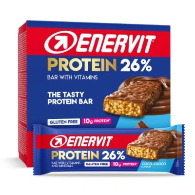 Immagine di Enervit, Protein Bar 38% Coco Choco, 12 Barrette Proteiche da 58g, 10 Grammi di Proteine, con Vitamina D e B6, Gusto Cioccolato al Latte, Senza Glutine