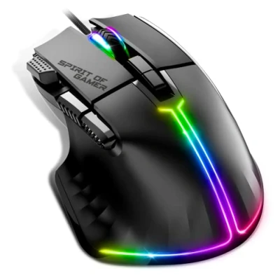 Immagine di Spirit Of Gamer Mouse Gaming Cablato PC 12800 DPI RGB con 8 Pulsanti Programmabili di cui 1 Rapid Fire 13 Effetti Retroilluminazione Ergonomico Appoggio per Pollice