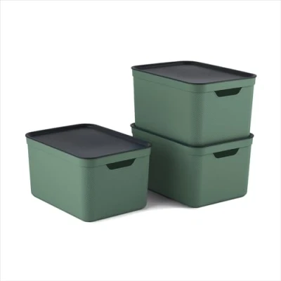 Immagine di Jive Dekobox Set di 3 contenitori da 16 l con coperchio, Plastica (PP riciclato), verde/antracite, 3x16l (37.5 x 27.8 29.8 cm)