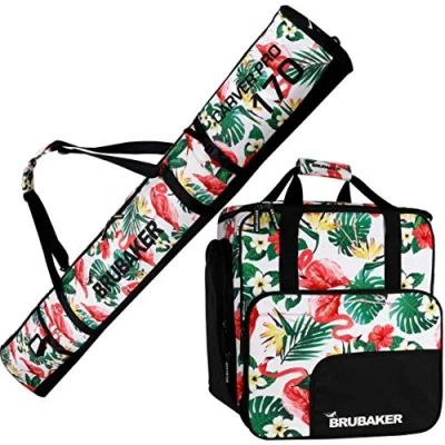 Immagine di Brubaker Combi Set CarverSpotlight Borsa da Sci e Porta Scarponi per 1 Paio di + Bastoncini Casco Fenicotteri 170 cm