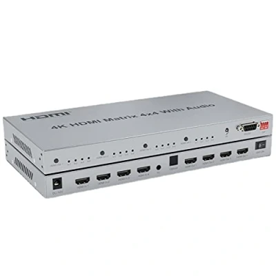 Immagine di HDMI Matrix 4x4 con audio, 4K@30Hz Switch estrattore audio 4 in Out 2.0 Switcher Selettore splitter Supporto HDR HDCP2.2 EDID（4K@30Hz）