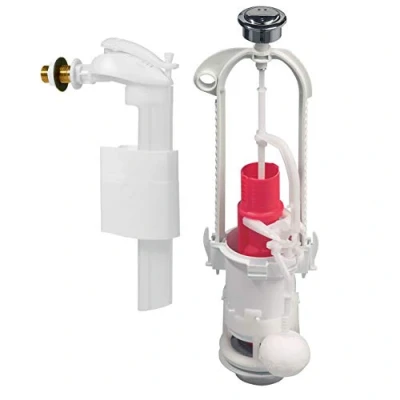 Immagine di Wirquin 10724036 caccia d&#039;acqua wc completo meccanismo doppio MVB &amp; rubinetto galleggiante con alimentazione laterale F90, grigio e rosso