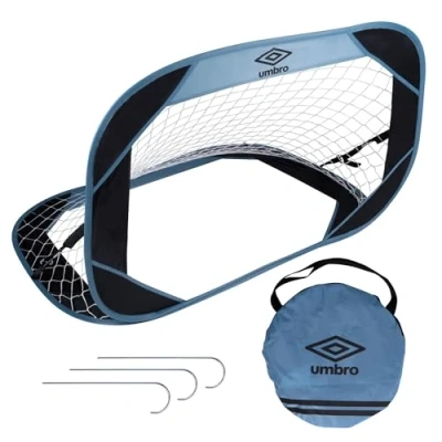 Immagine di Umbro Porta da calcio pop up, 110 x 78 cm, con borsa viaggio, attrezzi per tutte le età, interni ed esterni, colore: blu/nero
