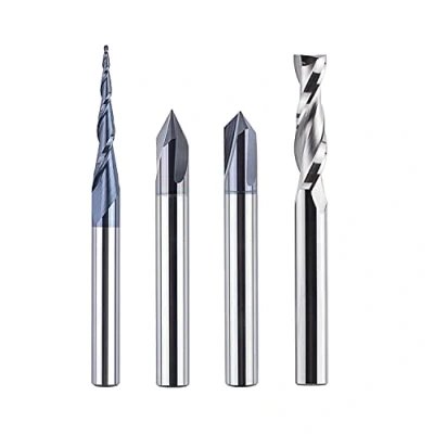 Immagine di SpeTool Set di 4 frese da 6 mm, codolo in metallo duro VHM CNC, fresa a V per incisione del legno