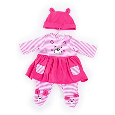 Immagine di Bayer Design bambole 40 46cm, pantaloni e berretto, set, vestito con motivo orso carino, Colore strisce rosa bianche, 84687AA