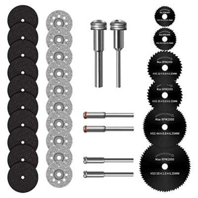 Immagine di 32 Pezzi Dischi Taglio per Dremel Diamantati Mini di Tagliante 10 pezzi, HSS Seghe Circolari Lame 6 Resina Legno, Alluminio, Plastica, Metallo