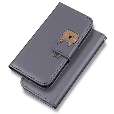 Immagine di Bartern Cover per iPhone 7/8/SE 2020/SE 2022,Cartone Animato Orsa Flip Wallet Case in Pelle con Slot Schede Magnetica a Scatto e Funzione Di Appoggio,Custodia SE 2./3.,Grigio
