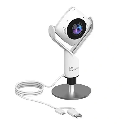 Immagine di j5create JVCU360 Webcam per riunioni HD a 360, 1080p, con microfono ad alta fedeltà e sei modalità di visualizzazione, compatibile macOS/Windows/ChromeOS